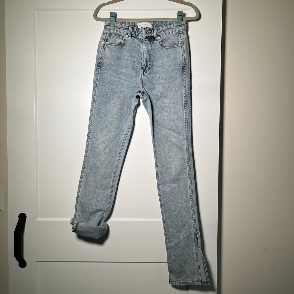 Something Navy High Rise Light Wash Boot Cut Jeans with Slit Size 2